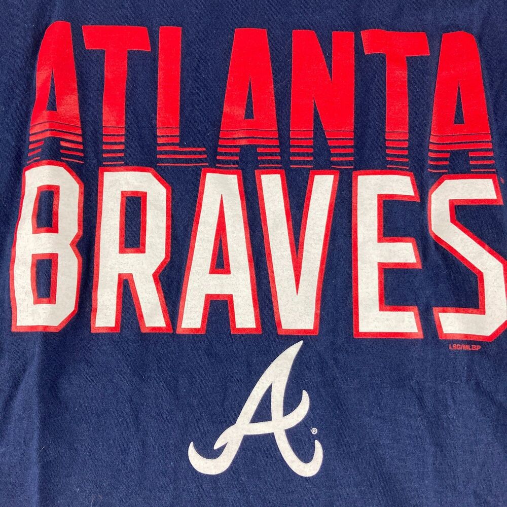 Atlanta Braves MLB Mens XL Long Sleeve T Shirt Navy Blue 100% Cotton Logo Tee